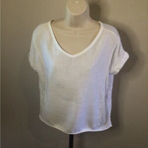 Kaktus VNeck Knit  Short Sleeve 100% Linen Top Womans Size medium in white